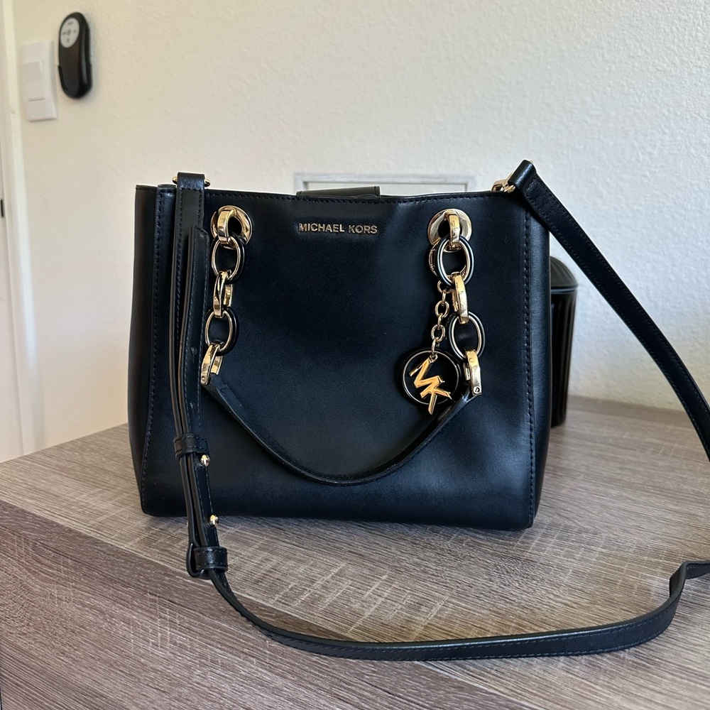 Michael Kors Black Shoulder Bag with Gold Accents